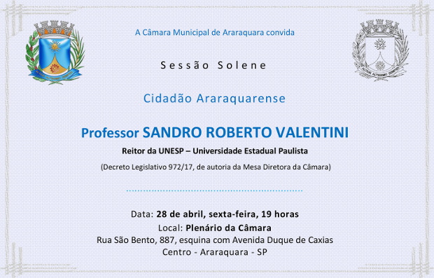 Reitor da Unesp recebe Título de Cidadão Araraquarense nesta sexta (28)