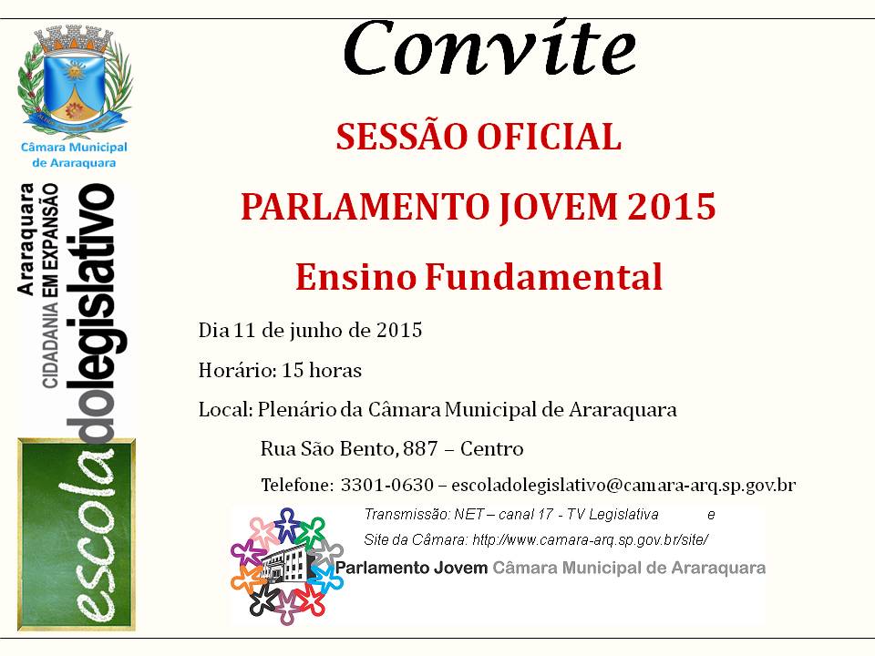 Convite Sessão Oficial do Parlamento Jovem 2015
