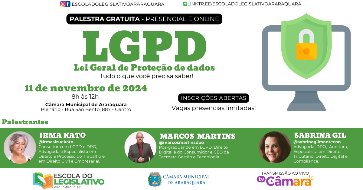 Palestra sobre Lei Geral de Proteção de Dados está com inscrições abertas